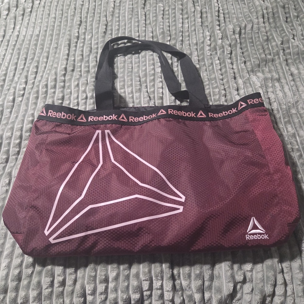 Reebok Gym Tote Bag Maroon Burgundy Pink Delta Logo Honeycomb Mesh Large Travel